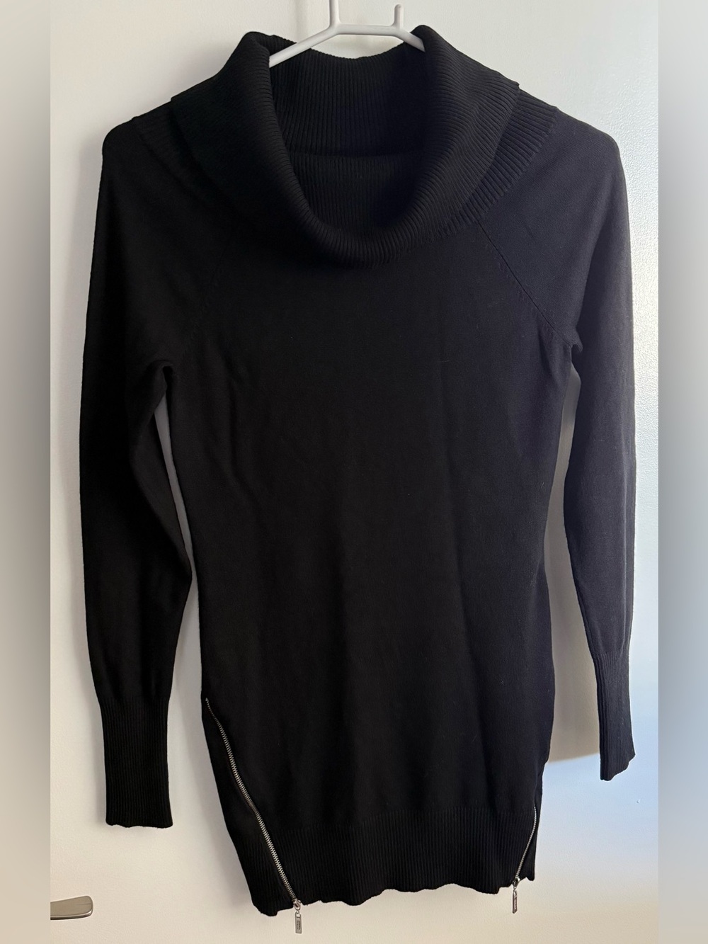 Guess Black Cowl Neck Longline Sweater with Side Zippers